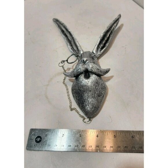 Resin Rabbit Head Wall Mount Decor Silver Colored Art Deco Removable Ears - Picture 8 of 11